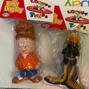 LOT of 2 Vo-Toys vinyl Looney Tunes Elmer Fudd Daffy Duck dog toy vintage 1995